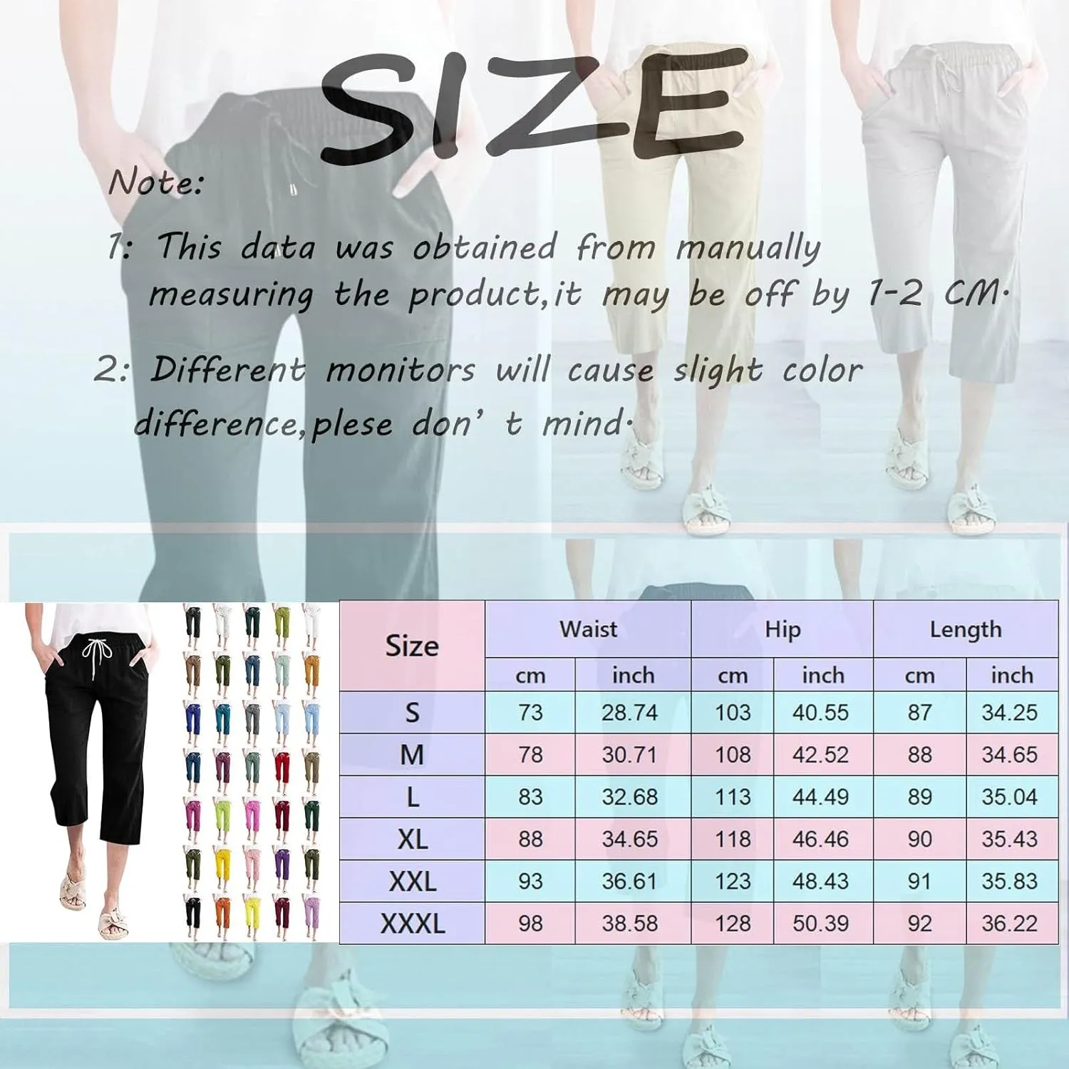 Womens Capris Pants Wide Leg Pants Drawstring Elastic Trousers Comfy Straight Leg Long Womens Linen Boho Capris