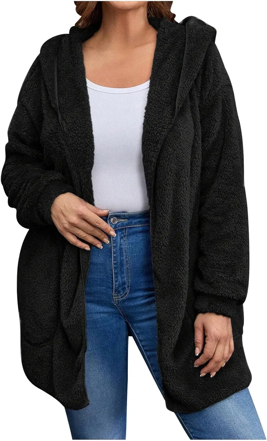 Womens Cardigan Hoodies Winter Oversized Open Front Fuzzy Fleece Hooded Jacket Warm Teddy Coat 2024 Fashion