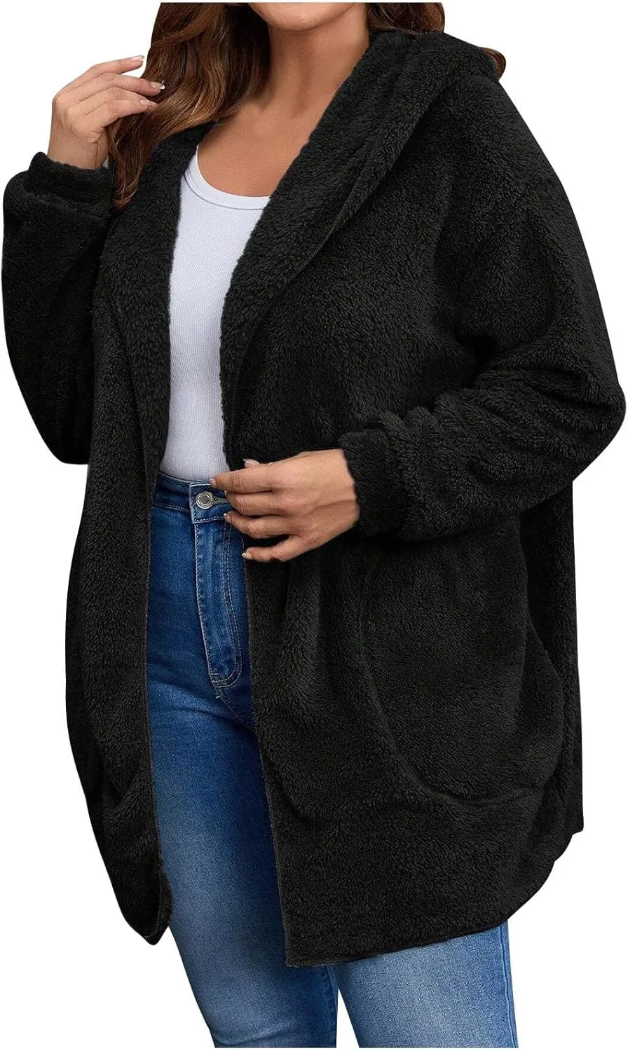 Womens Cardigan Hoodies Winter Oversized Open Front Fuzzy Fleece Hooded Jacket Warm Teddy Coat 2024 Fashion
