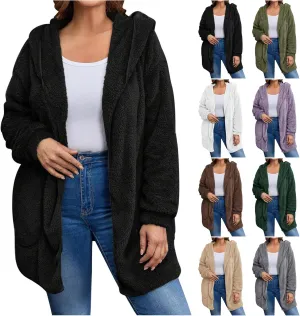 Womens Cardigan Hoodies Winter Oversized Open Front Fuzzy Fleece Hooded Jacket Warm Teddy Coat 2024 Fashion