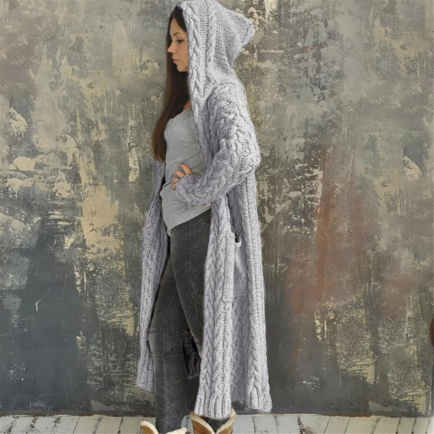 Women's Cardigans Sweater Open Front Long Sleeve Button Coat Classic Ribbed Chunky Sweater Outfits with Pocket