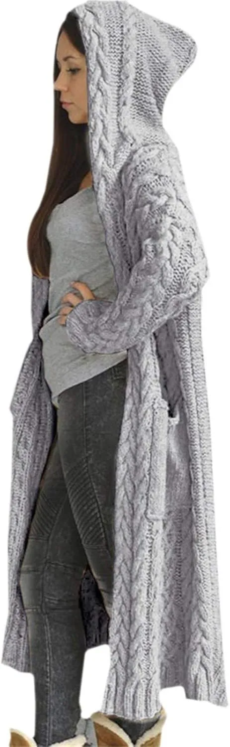 Women's Cardigans Sweater Open Front Long Sleeve Button Coat Classic Ribbed Chunky Sweater Outfits with Pocket