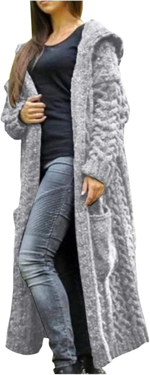 Women's Cardigans Sweater Open Front Long Sleeve Button Coat Classic Ribbed Chunky Sweater Outfits with Pocket