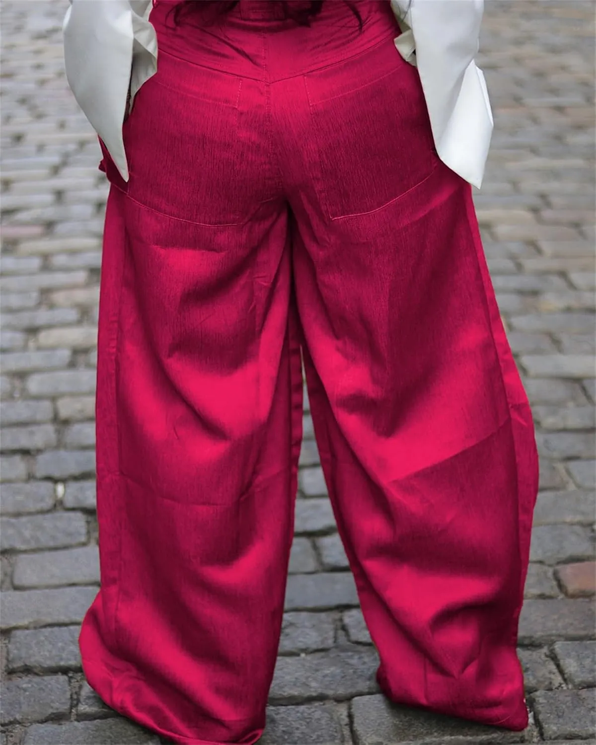 Women's Cargo Pants High Waisted Satin Flowy Pants Wide Leg Casual Pants