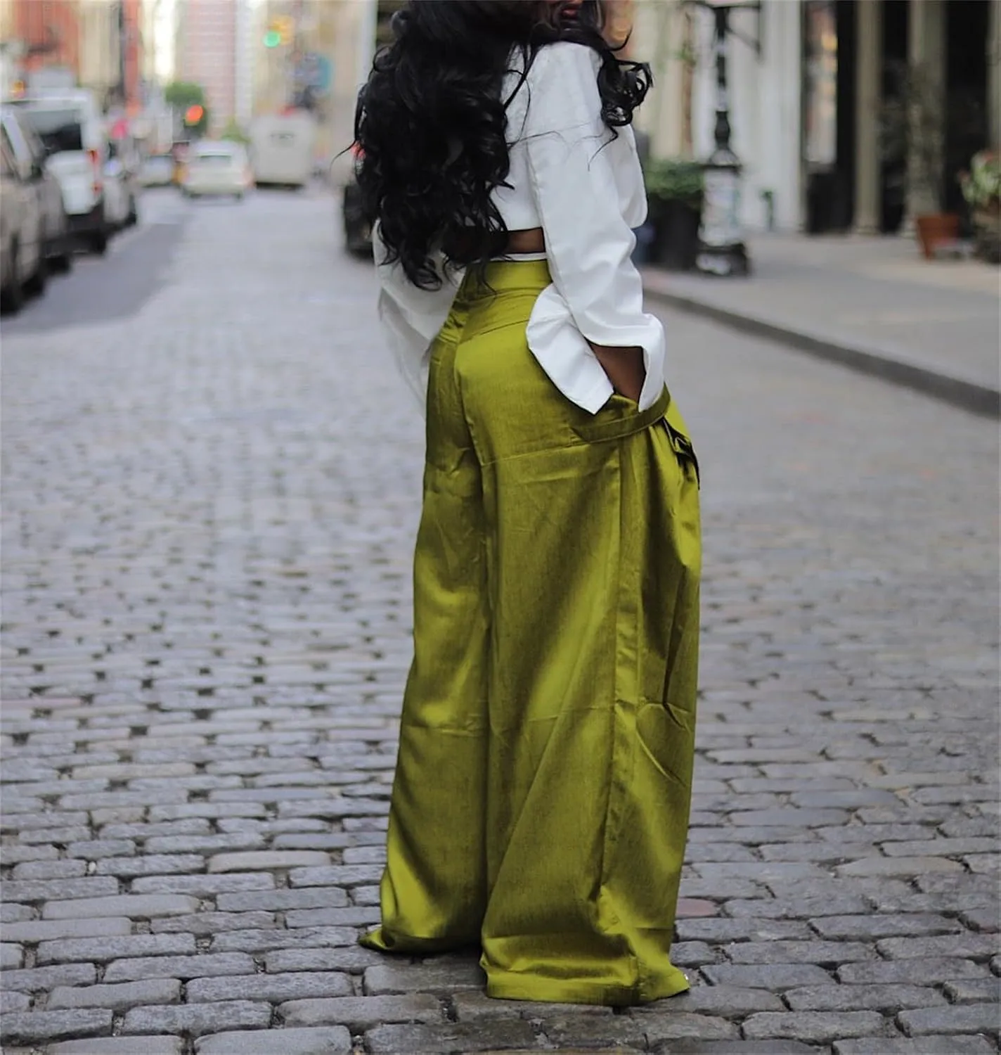 Women's Cargo Pants High Waisted Satin Flowy Pants Wide Leg Casual Pants