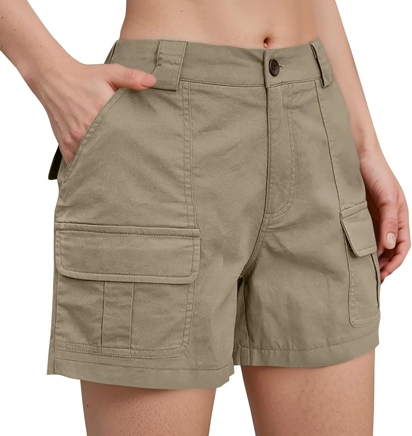 Womens Cargo Shorts Front Button Waist Straight Leg Casual Pant Loose Fit Stretch Summer Vacation Outfits with Pocket