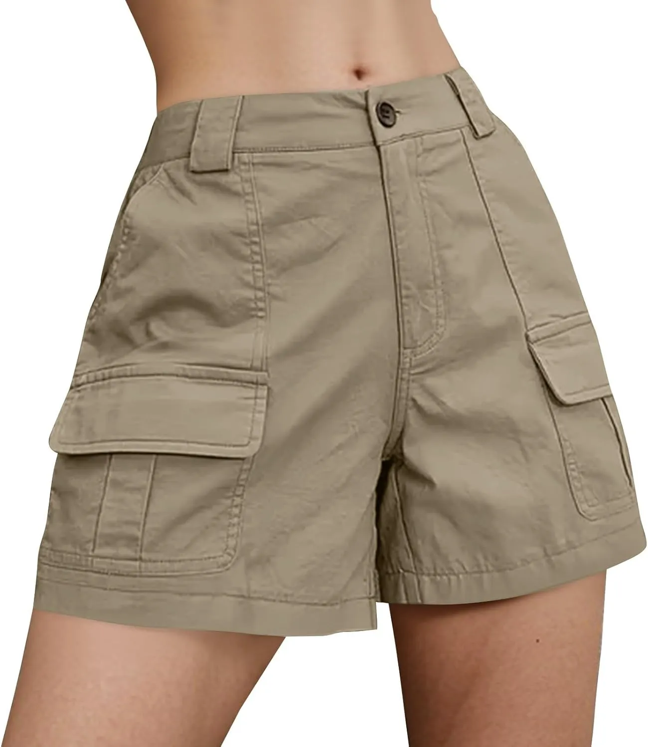 Womens Cargo Shorts Front Button Waist Straight Leg Casual Pant Loose Fit Stretch Summer Vacation Outfits with Pocket