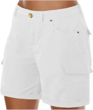 Women's Cargo Shorts Summer High Waisted Cuffed Front Seam Military Shorts Dressy Casual Hiking Short with Pockets