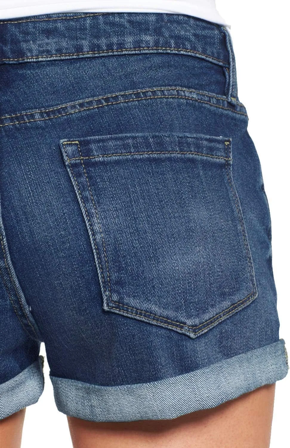 Women's Casual Denim Shorts Summer Mid Waist Stretchy Raw Frayed Folded Hem Jeans