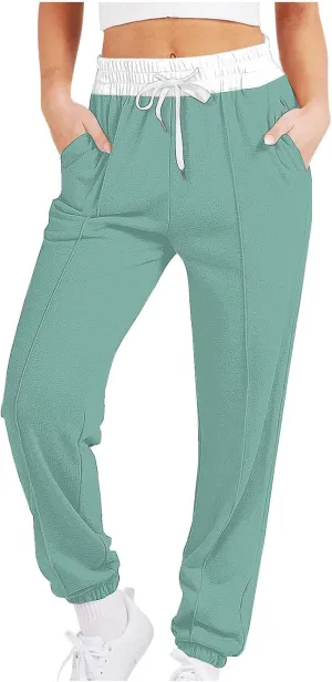 Women's Color Block Sweatpants Drawstring Cinch Bottom Joggers Lounge Fall Fashion Track Running Pants with Pockets