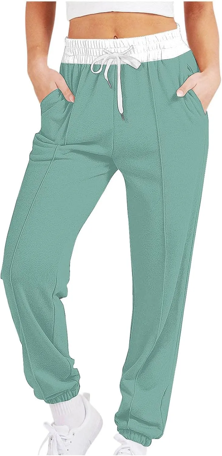Women's Color Block Sweatpants Drawstring Cinch Bottom Joggers Lounge Fall Fashion Track Running Pants with Pockets