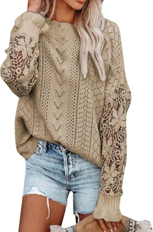 Women's Cute Sweaters Fall Winter Casual Trendy Crew Neck Flare Sleeve Cutout
