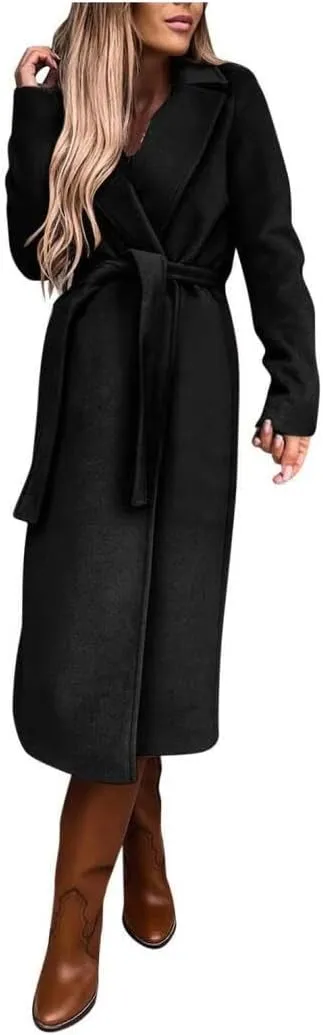 Women's Elegant Lapel Collar Regular Wool Blend Overcoat Coat Belt