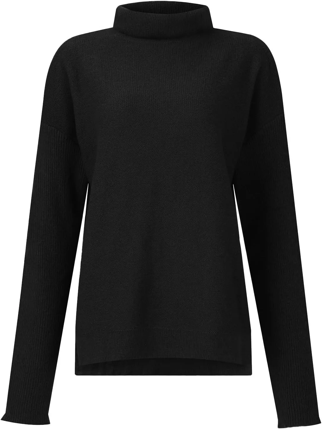 Women's Fall Winter Trendy Loose Turtleneck Long Sleeve Solid Knit Sweater
