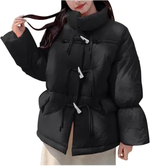 Women's Fashion Puffer Jackets Dressy Casual Stand Collar Bubble Coats Cardigan Teen Girls Baggy Quilted Down Jackets