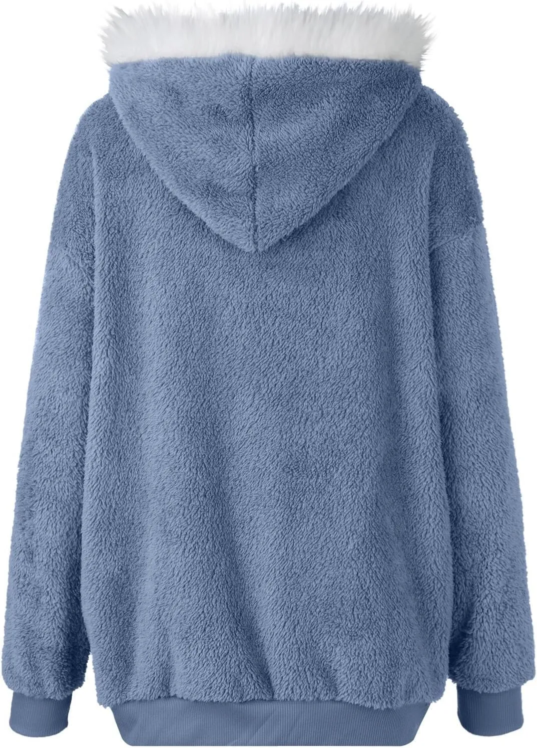 Womens Fleece Jacket Full Zip Fluffy Hoodie Winter Hooded Cardiagan Coat Sherpa Jacket with Pockets
