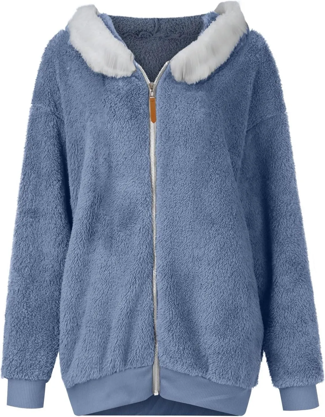 Womens Fleece Jacket Full Zip Fluffy Hoodie Winter Hooded Cardiagan Coat Sherpa Jacket with Pockets