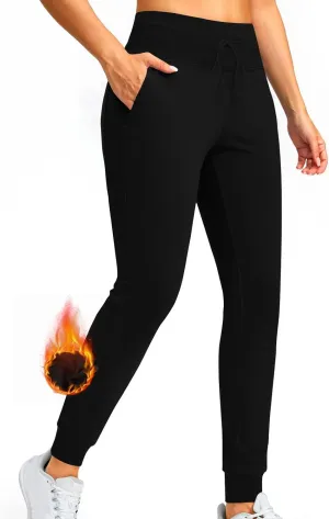 Women's Fleece Lined Jogger Pants High Waisted Athleisure Yoga Leggings Thermal Lounge Sweatpants Travel Hiking Pants