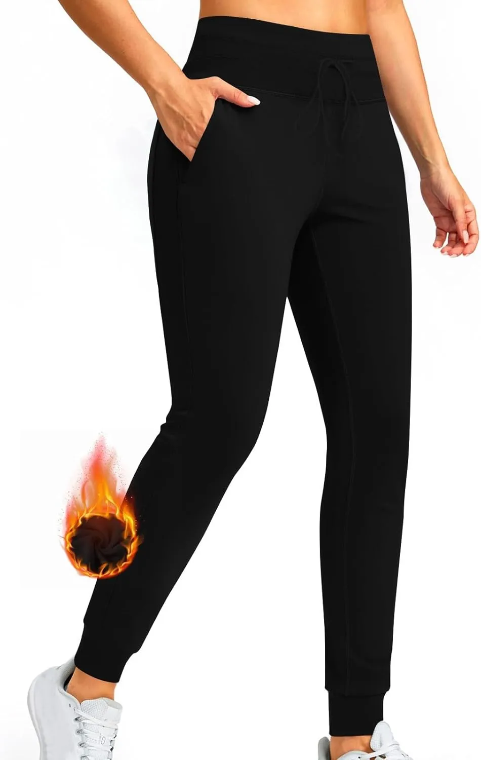 Women's Fleece Lined Jogger Pants High Waisted Athleisure Yoga Leggings Thermal Lounge Sweatpants Travel Hiking Pants