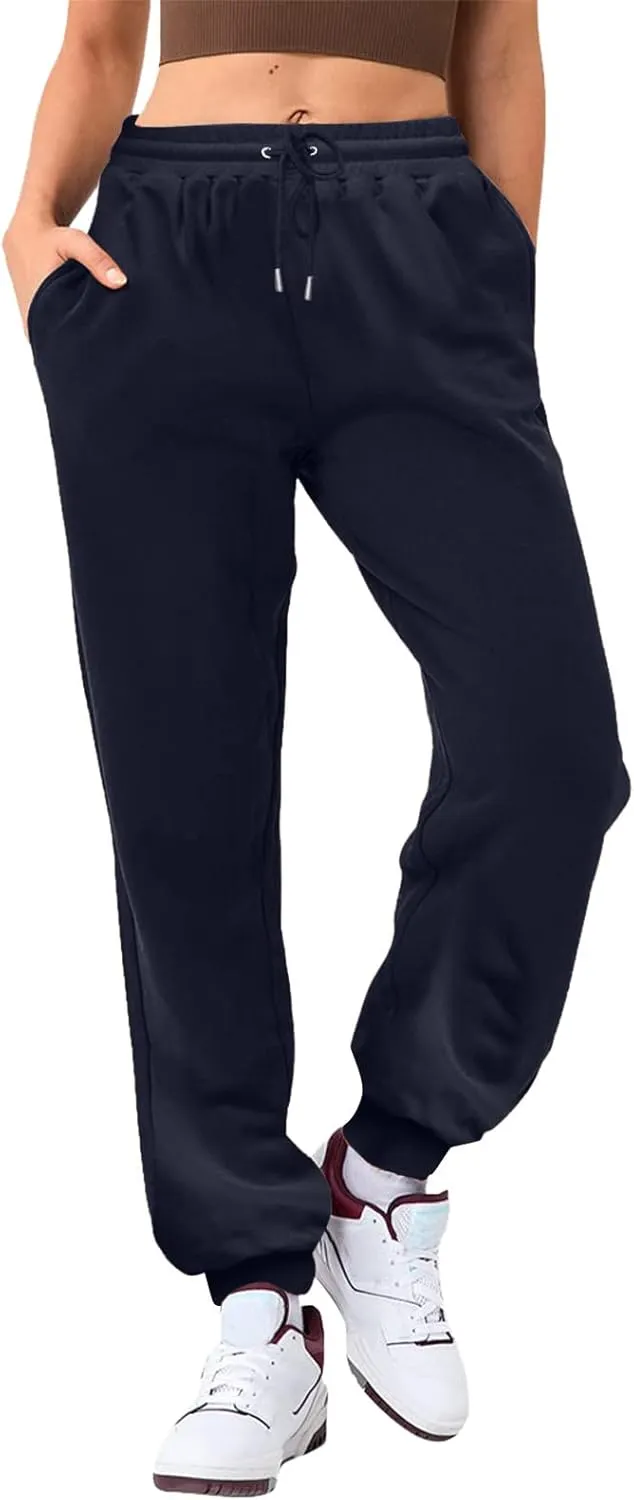 Women's High Waisted Sweatpants Baggy Fleece Lined Lounge Cargo Pants Comfy Wide Leg Drawstring Joggers Trousers Pockets