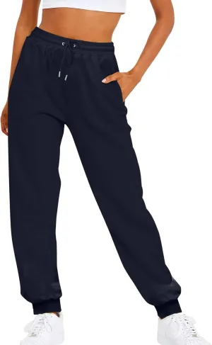 Women's High Waisted Sweatpants Baggy Fleece Lined Lounge Cargo Pants Comfy Wide Leg Drawstring Joggers Trousers Pockets
