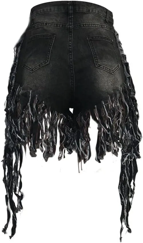 Women's Jean Shorts Plus Size Summer High Waisted Stretchy Frayed Raw Hem Tassele Denim Shorts