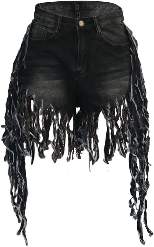 Women's Jean Shorts Plus Size Summer High Waisted Stretchy Frayed Raw Hem Tassele Denim Shorts