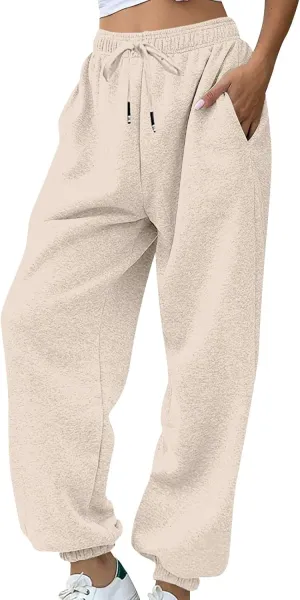 Womens Joggers with Pockets Fleece Baggy Sweatpants High Waisted Lounge Workout Ankle Athletic Pull On Jogger Pants