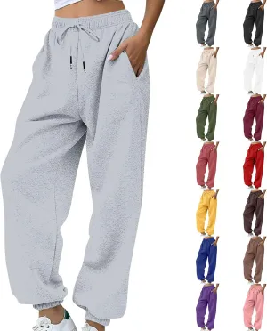 Womens Joggers with Pockets Fleece Baggy Sweatpants High Waisted Lounge Workout Ankle Athletic Pull On Jogger Pants