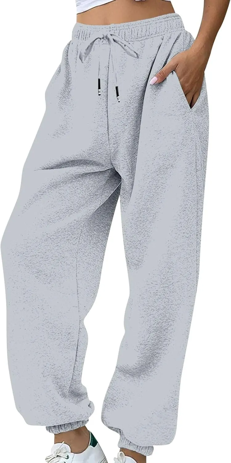 Womens Joggers with Pockets Fleece Baggy Sweatpants High Waisted Lounge Workout Ankle Athletic Pull On Jogger Pants