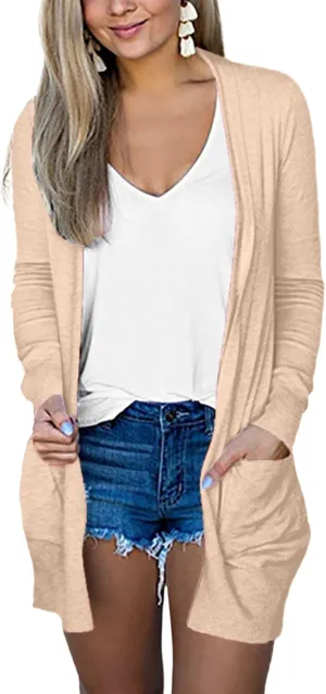 Womens Lightweight Cardigan Casual Knit Open Front Cardigan Sweater Trendy Long Sleeve Jacket Fall Outwear
