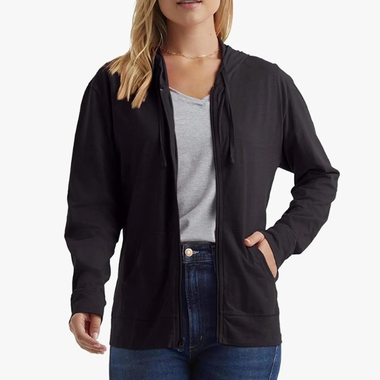Womens Lightweight Hooded Cardigans Full Zip Drawstring Hoodies with Pockets Fall Casual Loose Hooded Coat