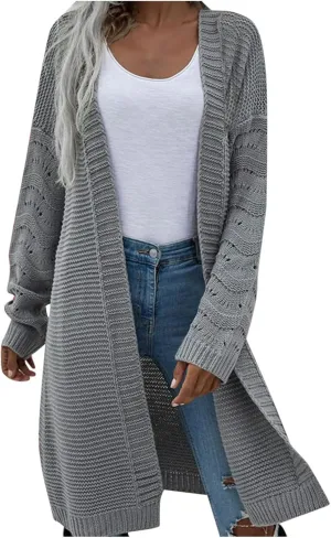 Womens Long Cardigan Sweater Casual Loose Cable Knit Cardigans Oversized Open Front Long Sleeve Sweater Winter Coat