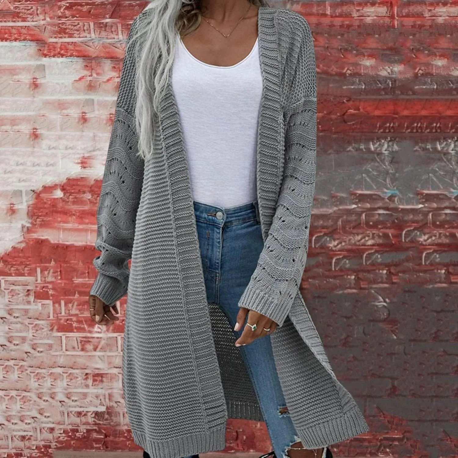 Womens Long Cardigan Sweater Casual Loose Cable Knit Cardigans Oversized Open Front Long Sleeve Sweater Winter Coat