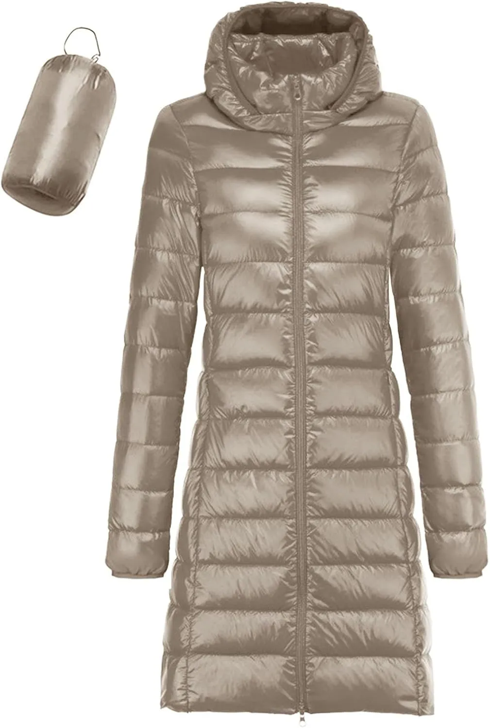 Womens Long Puffer Jacket Casual Lightweight Long Sleeve Hooded Down Coat Packable Zip Up Outwear 2024 Winter Coats