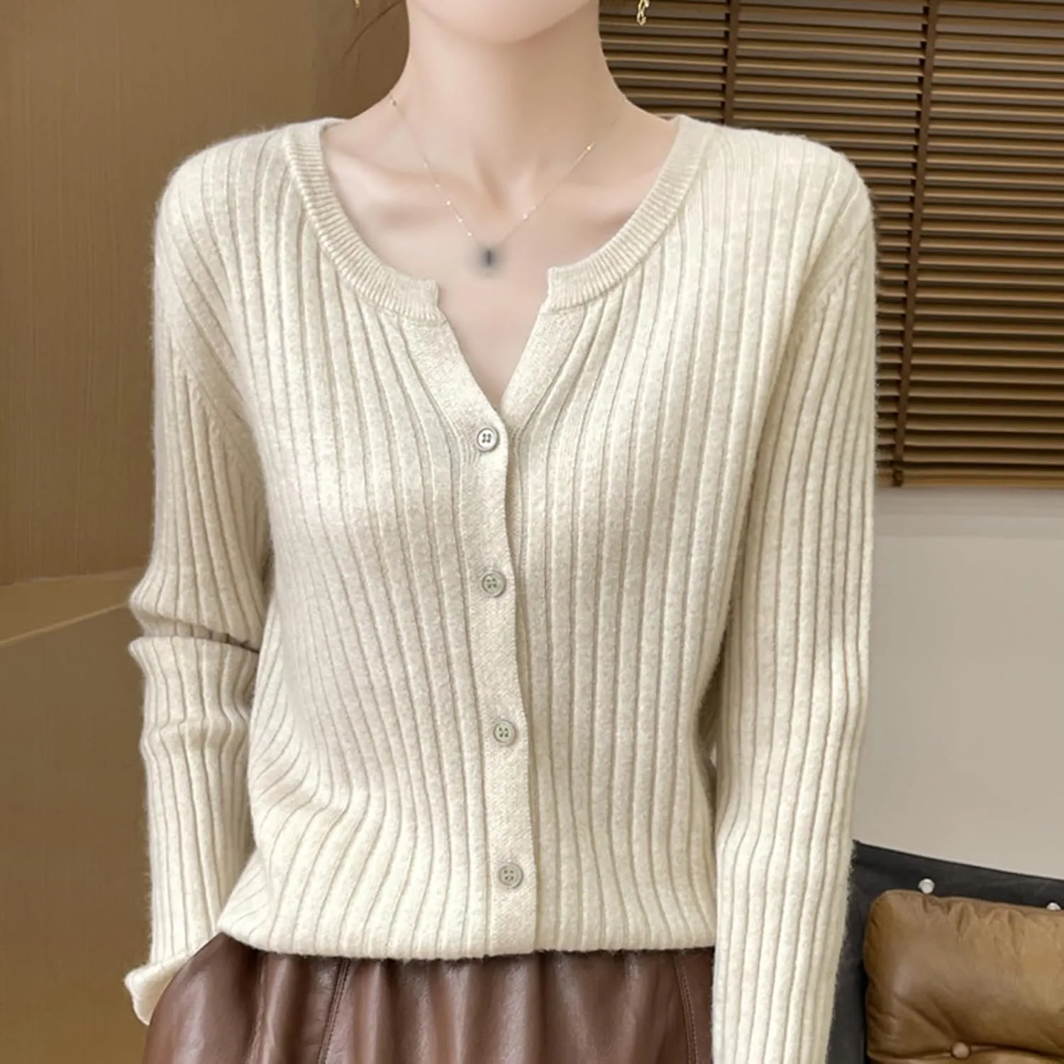 Women's Long Sleeve V Neck Button Down Knit Cardigan Classic Solid Color Sweaters Basic Warm Tops Spring Fall 2024