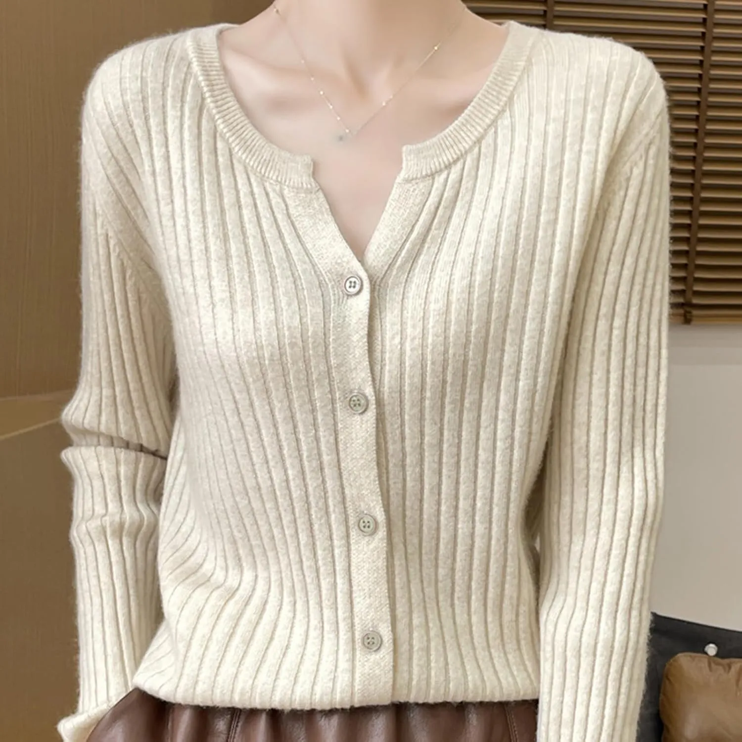 Women's Long Sleeve V Neck Button Down Knit Cardigan Classic Solid Color Sweaters Basic Warm Tops Spring Fall 2024