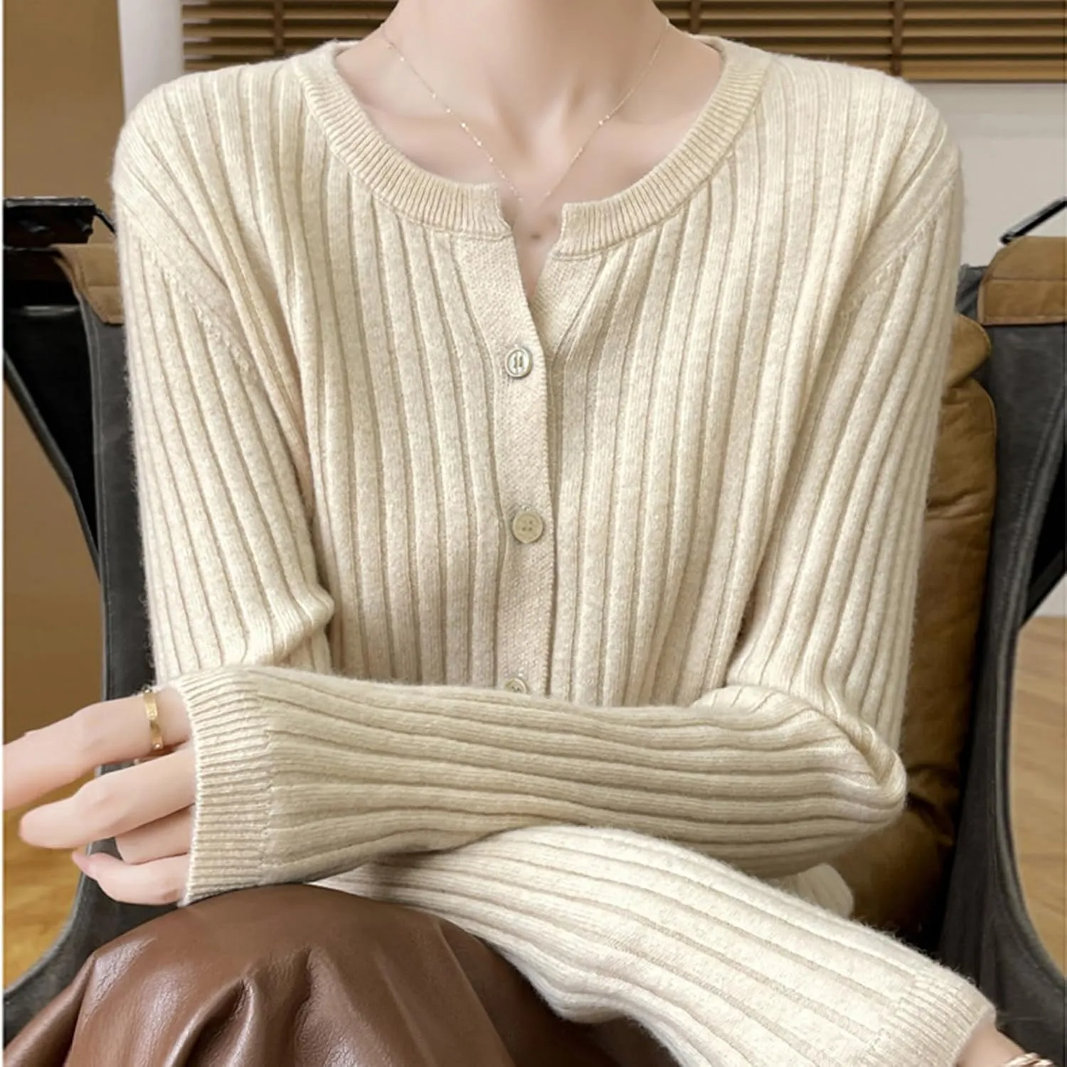 Women's Long Sleeve V Neck Button Down Knit Cardigan Classic Solid Color Sweaters Basic Warm Tops Spring Fall 2024
