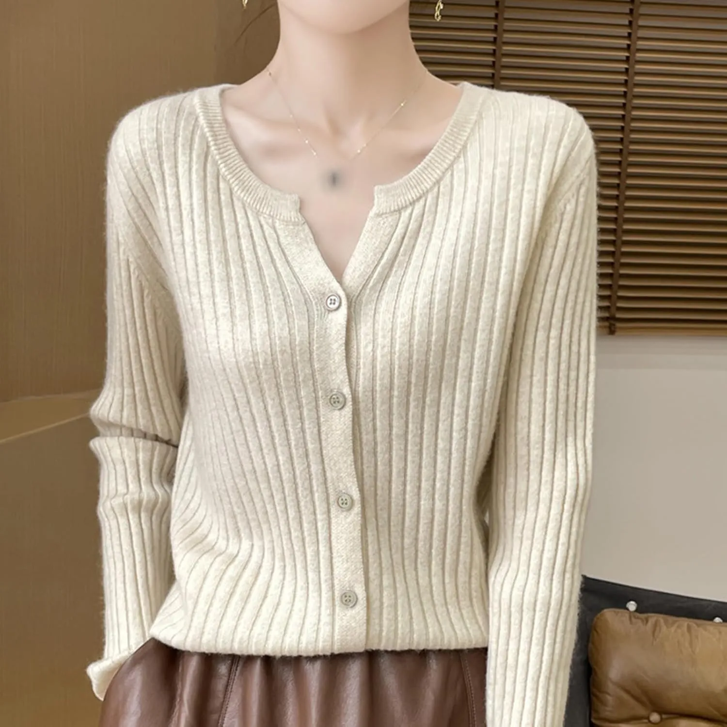 Women's Long Sleeve V Neck Button Down Knit Cardigan Classic Solid Color Sweaters Basic Warm Tops Spring Fall 2024