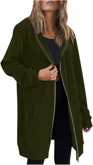 Womens Long Winter Thick Coats Casual Warm Hooded Puffer Jacket Fashion Full Zip Long Sleeve Cardigan Coat with Pocket