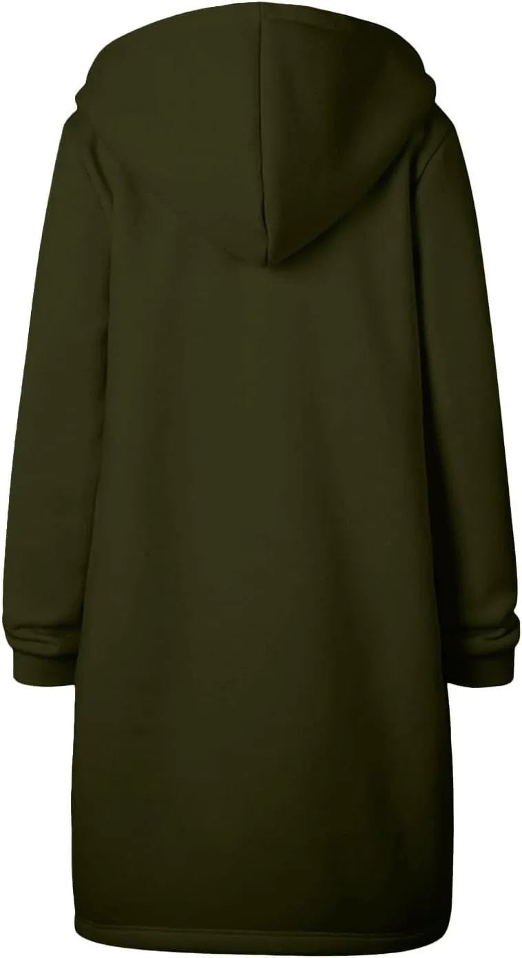 Womens Long Winter Thick Coats Casual Warm Hooded Puffer Jacket Fashion Full Zip Long Sleeve Cardigan Coat with Pocket