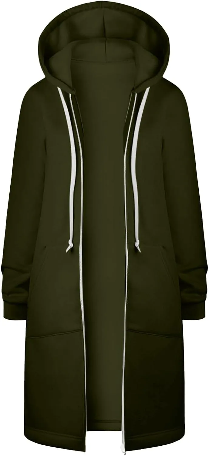 Womens Long Winter Thick Coats Casual Warm Hooded Puffer Jacket Fashion Full Zip Long Sleeve Cardigan Coat with Pocket