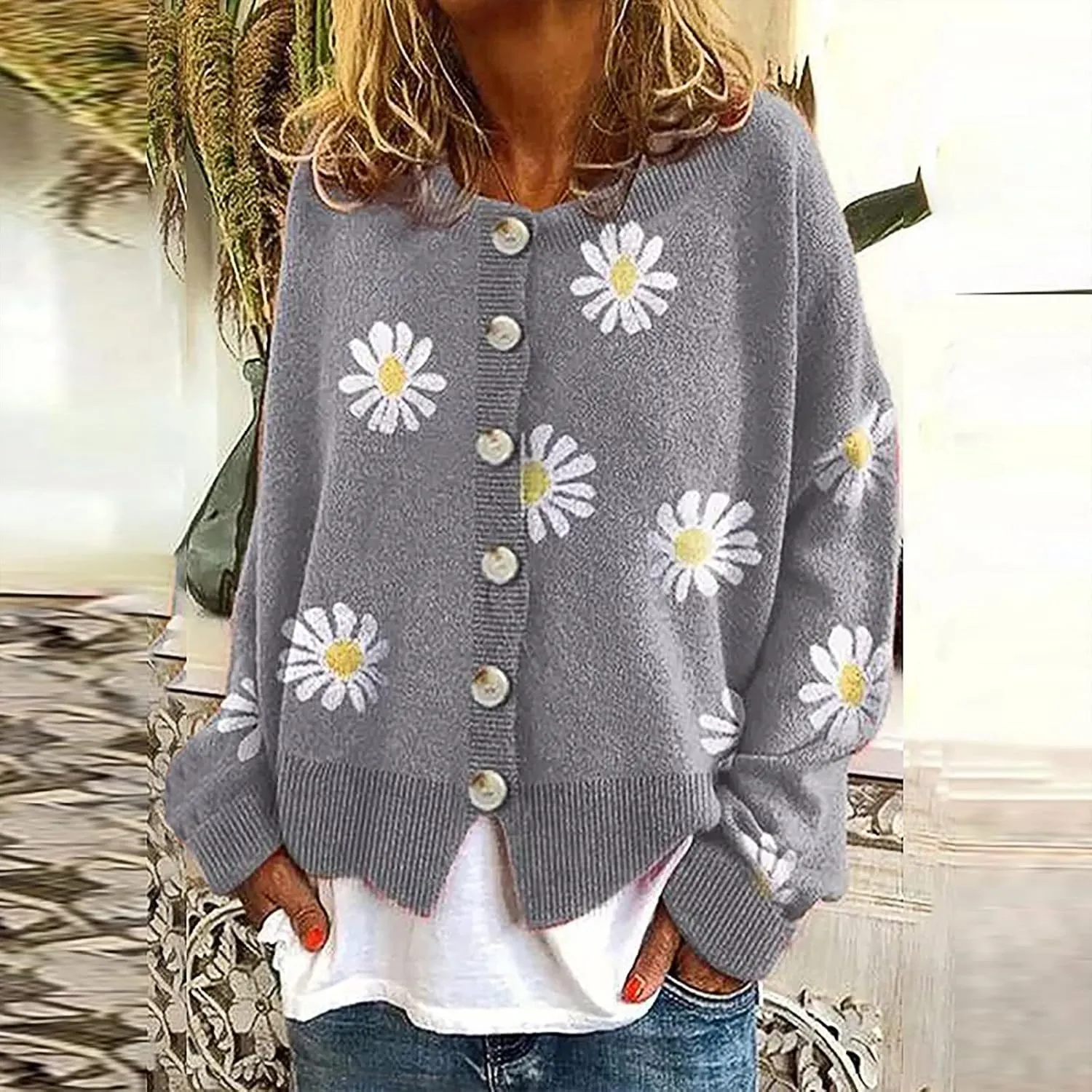 Women's O-Neck Long Sleeve Ribbed Knit Sweater Casual Sweater Warm Top Long Sweater Cardigan Vest