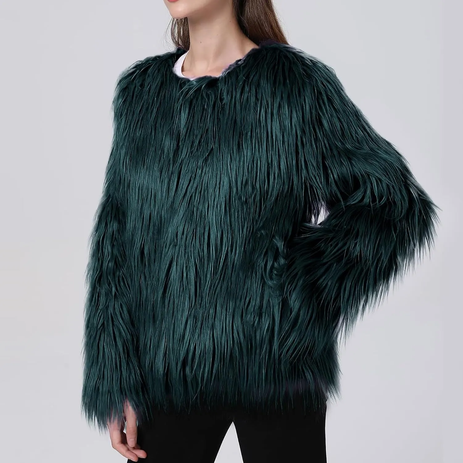 Womens Open Front Faux Fur Cardigan Winter Fashion Oversize Thermal Jackets Casual Long Sleeve Chunky Fuzzy Outwears