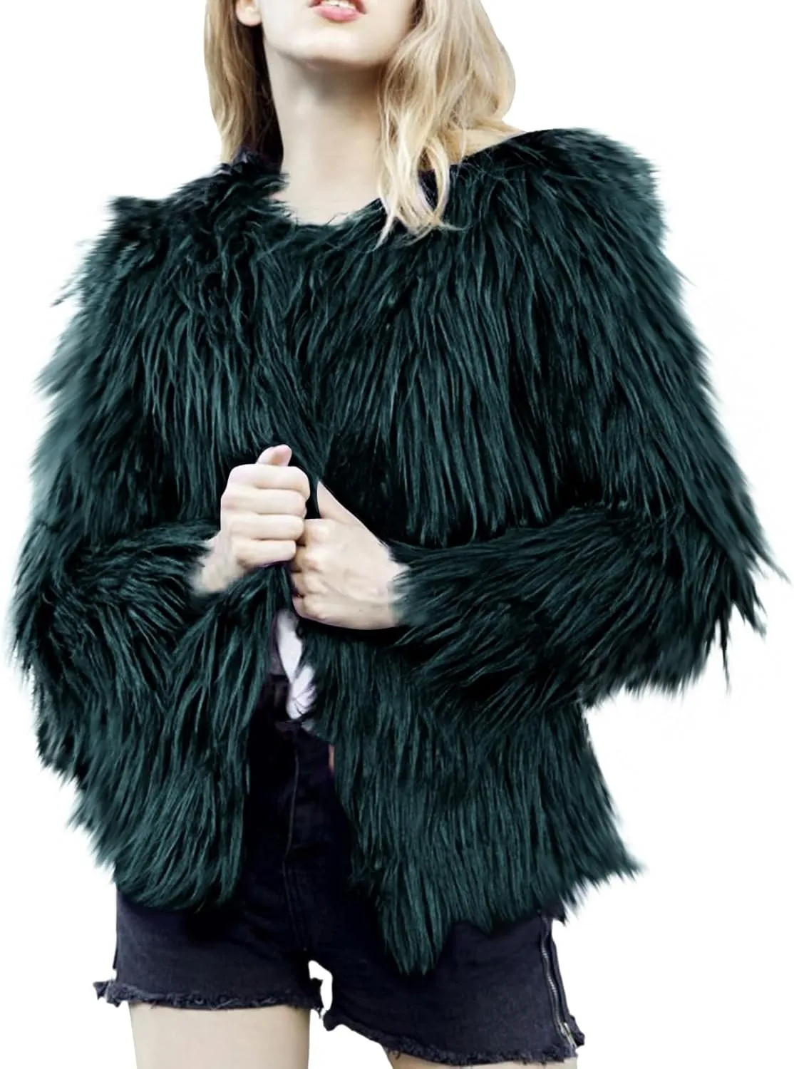 Womens Open Front Faux Fur Cardigan Winter Fashion Oversize Thermal Jackets Casual Long Sleeve Chunky Fuzzy Outwears