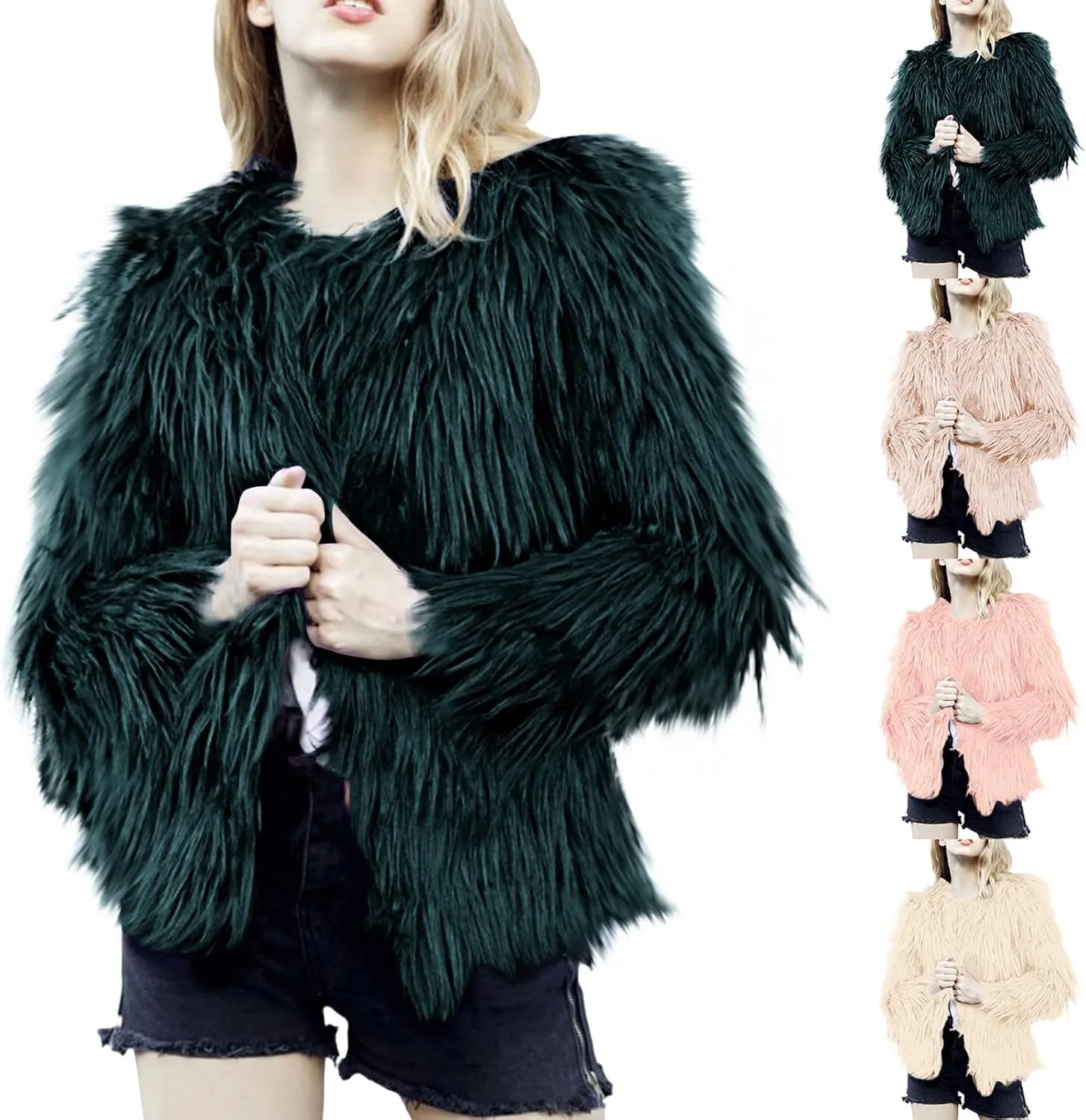 Womens Open Front Faux Fur Cardigan Winter Fashion Oversize Thermal Jackets Casual Long Sleeve Chunky Fuzzy Outwears