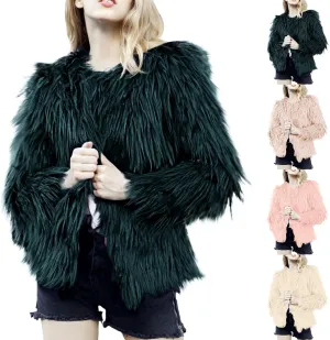 Womens Open Front Faux Fur Cardigan Winter Fashion Oversize Thermal Jackets Casual Long Sleeve Chunky Fuzzy Outwears