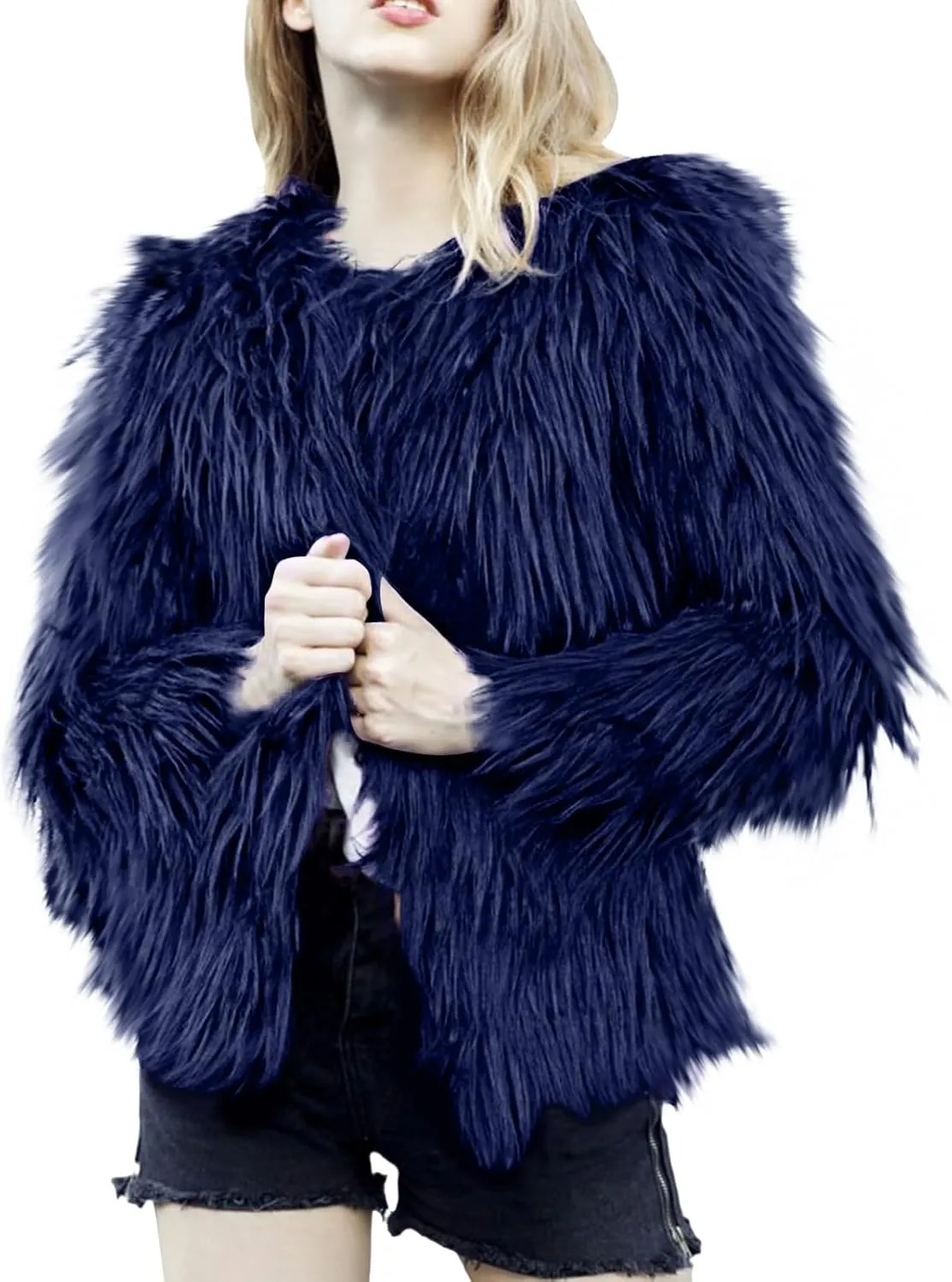 Womens Open Front Faux Fur Cardigan Winter Fashion Oversize Thermal Jackets Casual Long Sleeve Chunky Fuzzy Outwears