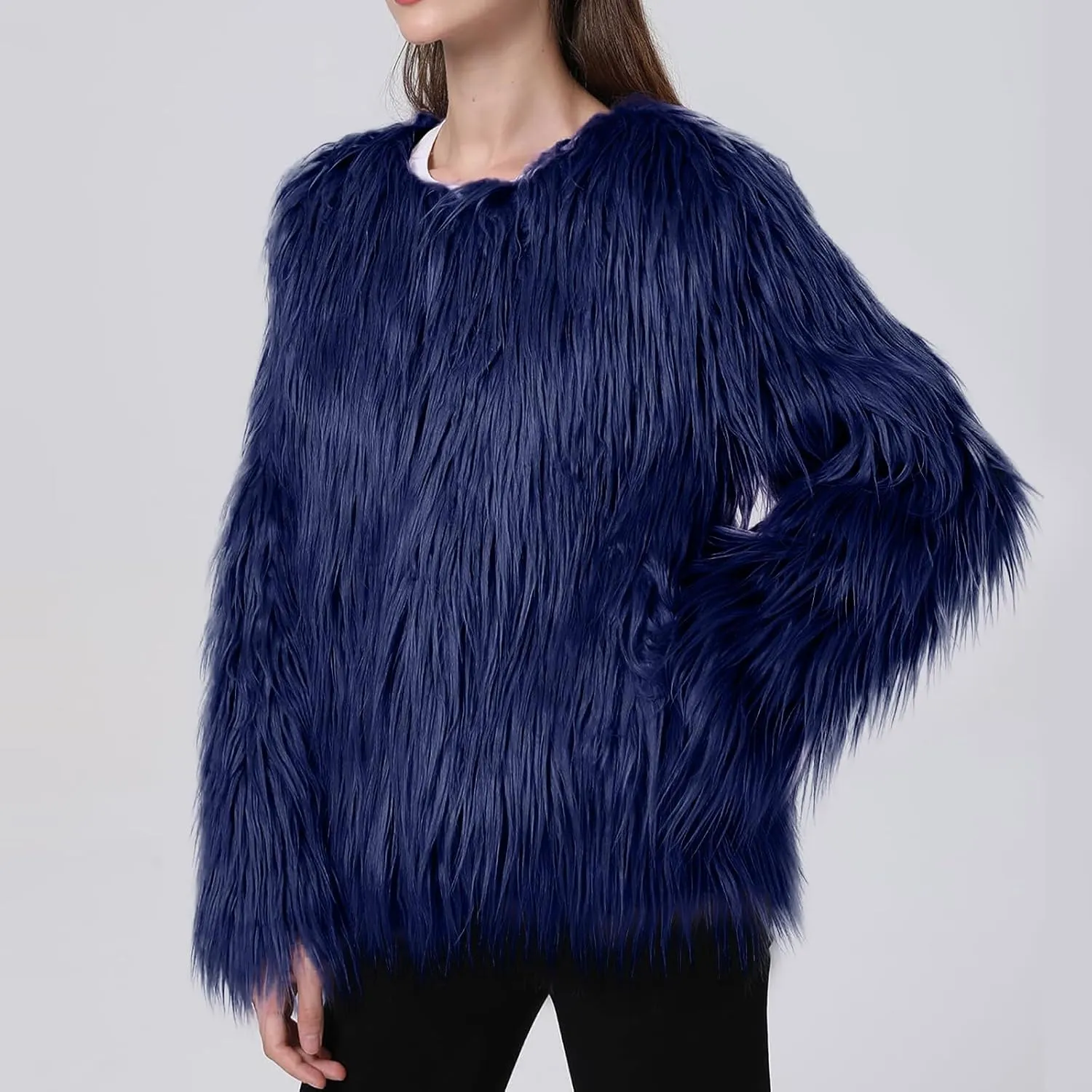 Womens Open Front Faux Fur Cardigan Winter Fashion Oversize Thermal Jackets Casual Long Sleeve Chunky Fuzzy Outwears