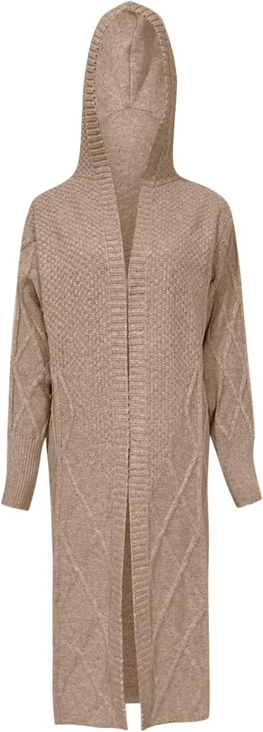 Womens Open Front Lightweight Cardigan Long Sleeve Loose Outwear Solid Color Knit Ribbed Neckline Cardigans Chunky Sweater